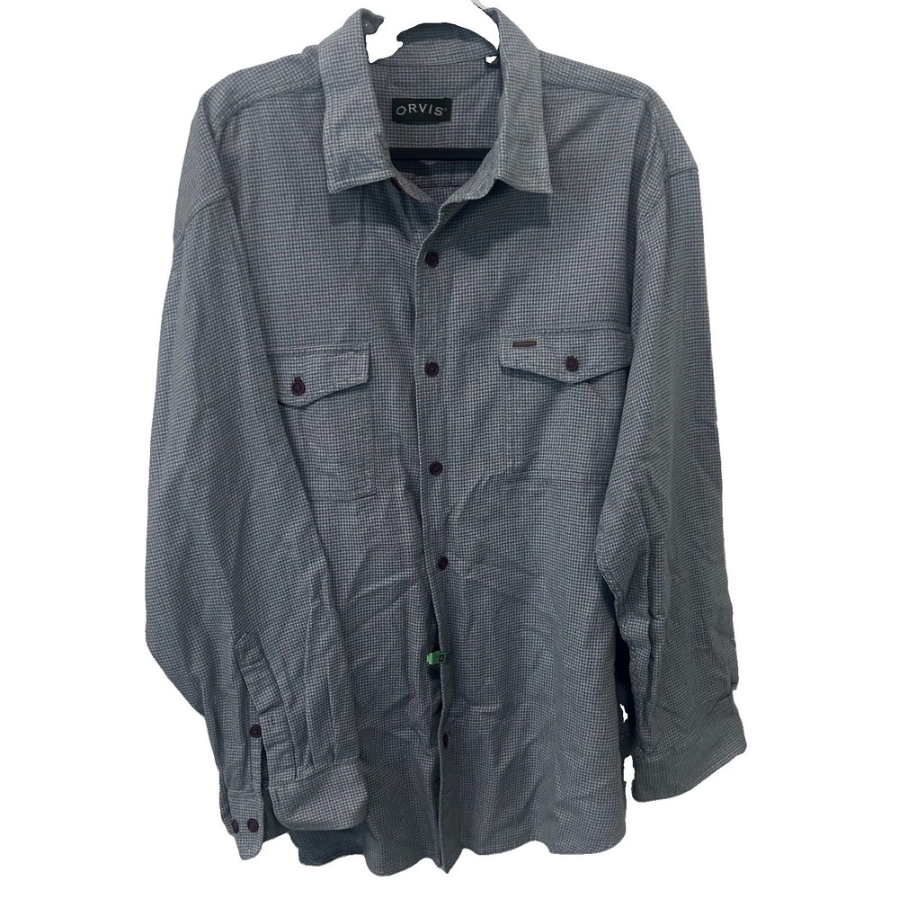 Orvis Fairbanks Cotton Houndstooth Long Sleeve Shirt  XL Washable suede Trim